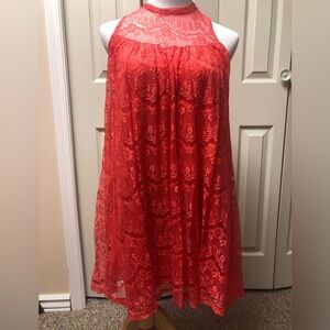 Rebellion Size Large lined coral dress with lacy overlay
